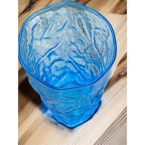 Morgantown Seneca Peacock Blue Driftwood  6-Set Tumbler Glasses Crinkle 12 oz - Picture 14 of 16